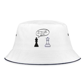 KOMM AUF DIE DUNKLE SEITE – LUSTIGER SPRUCH SCHACH - Bucket Hat - Weiß/Navy - Vorne