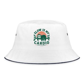 Slow Is My Cardio Faultier - Bucket Hat - Weiß/Navy - Vorne