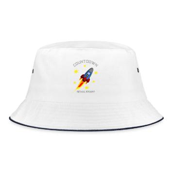 Rakete mit gelben Sternen - Countdown Schulstart - Bucket Hat - Weiß/Navy - Vorne
