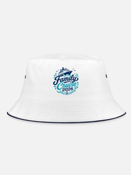 Familien Kreuzfahrt 2026 Motiv - Bucket Hat - Weiß/Navy - Vorne