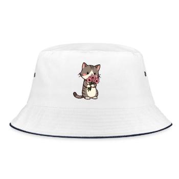 Cat with flowers - Bucket Hat - white/navy - Front