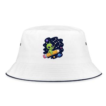 Alien in space on pencil - Bucket Hat - white/navy - Front
