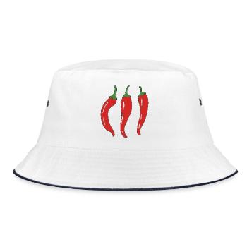 Three Red Chili Peppers Illustration - Bucket Hat - white/navy - Front