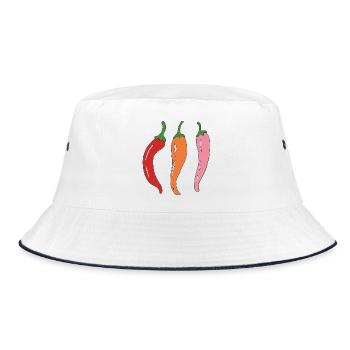 Chili-Trio Illustration - Bucket Hat - Weiß/Navy - Vorne