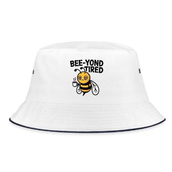 Bee-yond Tired Sleepy Bee with Coffee Cup - Bucket Hat - white/navy - Front