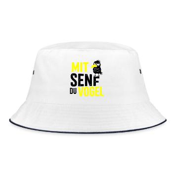 Mit Senf du Vogel, Bratwurst mit Senf - Bucket Hat - Weiß/Navy - Vorne
