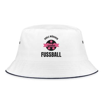 Coole Mädchen spielen Fußball Geschenk Fussball - Bucket Hat - Weiß/Navy - Vorne