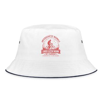 Niemals alten Mann mit Fahrrad – Vintage - Bucket Hat - Weiß/Navy - Vorne