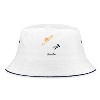 SpaceMan - Minimalist Astronaut & Planet Graphic - Bucket Hat - white/navy - Front