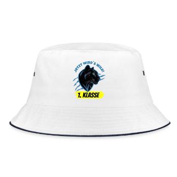 Jetzt wird's Wild - Schwarzer Panther 1. Klasse - Bucket Hat - Weiß/Navy - Vorne