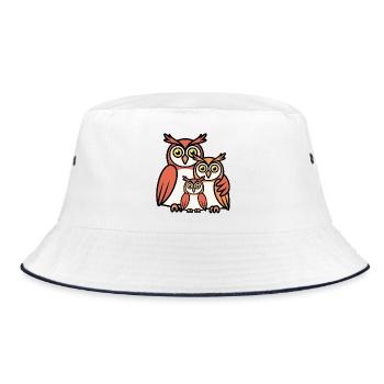 Eulen Cartoon - Bucket Hat - Weiß/Navy - Vorne
