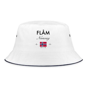 Flåm Norwegen Koordinaten Reise Souvenir - Bucket Hat - Weiß/Navy - Vorne