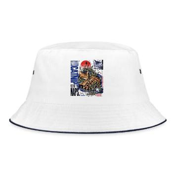 Powered by Catnip and Naps – Cozy Bengal Cat - Bucket Hat - white/navy - Front