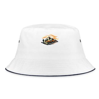 Wanderer im Berg Panorama als Silhouette  - Bucket Hat - Weiß/Navy - Vorne