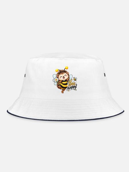 Biene Glücks-Igel Cartoon - Bucket Hat - Weiß/Navy