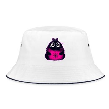 Kawaii Flauschmonster mit Netzbauch - Bucket Hat - Weiß/Navy - Vorne