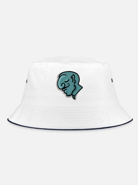 Karikaturporträt des Gesichts eines Dschinns - Bucket Hat - Weiß/Navy