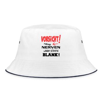 Vorsicht Nerven liegen blank Burn Out Sprüche Fun - Bucket Hat - Weiß/Navy - Vorne