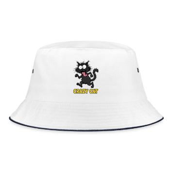 Verrückte Schwarze Katze – Lustige wilde Katzenenergie - Bucket Hat - Weiß/Navy - Vorne