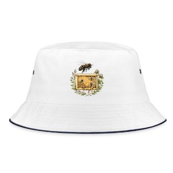 Honigwabenkranz mit Biene und Blüten - Bucket Hat - Weiß/Navy - Vorne