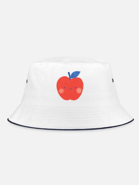 Roter Apfel lächelt - Bucket Hat - Weiß/Navy