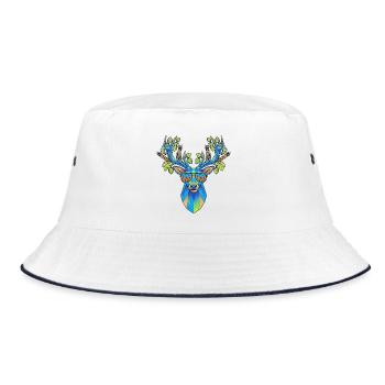 Hirsch Mit Hopfen Poly Art - Bucket Hat - Weiß/Navy - Vorne