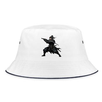 Samurai Katana Duell Heldenbild - Bucket Hat - Weiß/Navy - Vorne