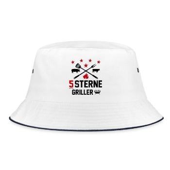 Sterne Griller Grillsprüche Grillparty BBQ - Bucket Hat - Weiß/Navy - Vorne