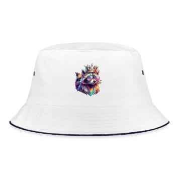 Poly Art König der Waschbären - Bucket Hat - Weiß/Navy - Vorne