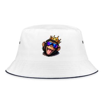 affe-krone - Bucket Hat - Weiß/Navy - Vorne