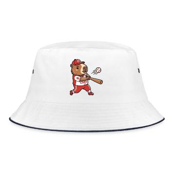 Niedliche Capybara-Baseballspieler-Sportästhetik - Bucket Hat - Weiß/Navy - Vorne