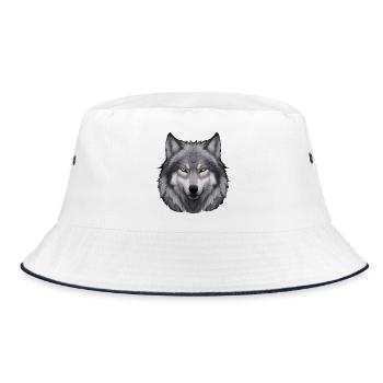 Wolf Kopfporträt - Bucket Hat - Weiß/Navy - Vorne