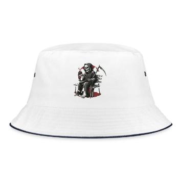 Grim Reaper Kaffee auf Bank - Bucket Hat - Weiß/Navy - Vorne