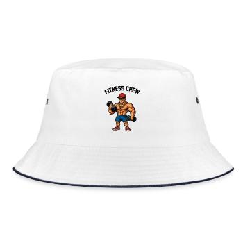 Kraftheld Cartoon Gym Bodybuilder - Bucket Hat - Weiß/Navy - Vorne