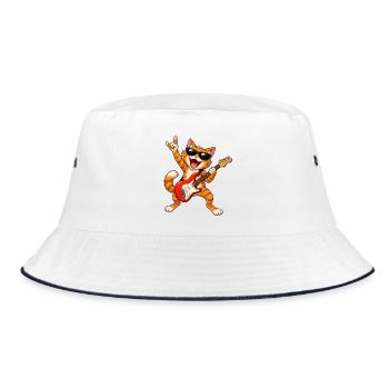 Rocker  Katze mit Gitarre - Bucket Hat - Weiß/Navy - Vorne