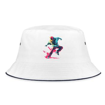 B-Boy Cartoon Stil - Bucket Hat - Weiß/Navy - Vorne