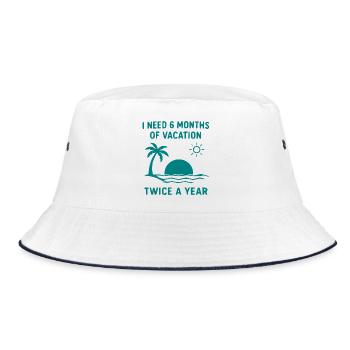 Sechs Monate Urlaub zweimal jährlich - Bucket Hat - Weiß/Navy - Vorne