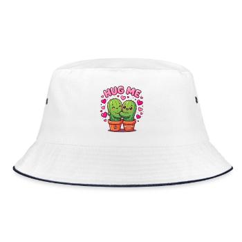 Hug Me – Kawaii Kaktus Paar | Cute Love | Umarmung - Bucket Hat - Weiß/Navy - Vorne