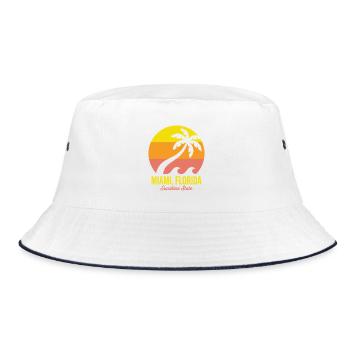 Miami-Florida-Palmen-Sonnenuntergang - Bucket Hat - Weiß/Navy - Vorne