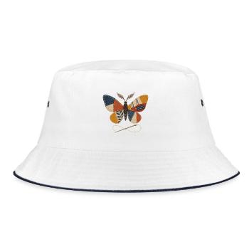 Patchwork-Nähfalter - Bucket Hat - Weiß/Navy - Vorne