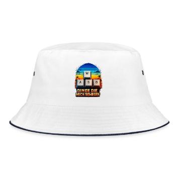 WASD Gaming Bewegung: Dinge Die Mich Bewegen - Bucket Hat - Weiß/Navy - Vorne