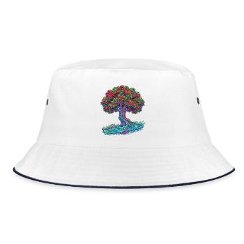Baum des Lebens – Psychedelic Regenbogen Motiv - Bucket Hat - Weiß/Navy - Vorne