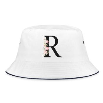 R Buchstabe Monogram Floral - Bucket Hat - Weiß/Navy - Vorne