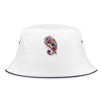 Bunter Chamäleon farbenfroh - Bucket Hat - Weiß/Navy - Vorne
