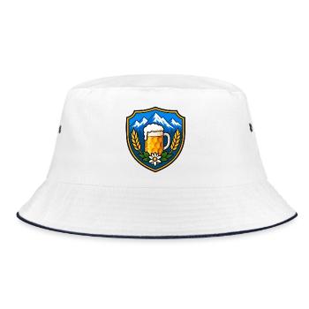 Bier Schild Emblem - Bucket Hat - Weiß/Navy - Vorne