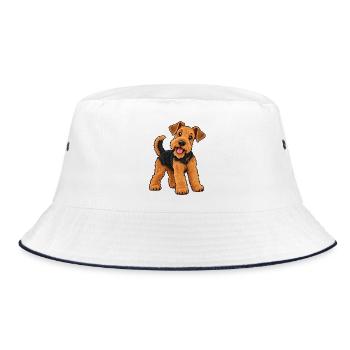 Airedale Terrier Kawaii Style – Süßer Terrier - Bucket Hat - Weiß/Navy - Vorne