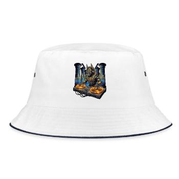 DJ Anubis an den Turntables - Bucket Hat - Weiß/Navy - Vorne