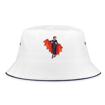 Vampir-Diva mit roten Flügeln - Bucket Hat - Weiß/Navy - Vorne