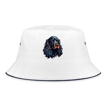 Spaniel Hund Kopf Schwarz Bunt - Bucket Hat - Weiß/Navy - Vorne