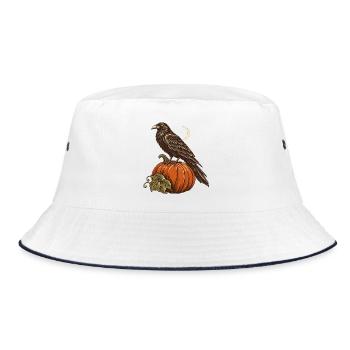 Rabe auf dem Kürbis - Bucket Hat - Weiß/Navy - Vorne